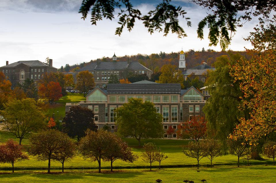 This Oct. 14, 2010 photo provided by Colgate University shows the refurbished Case Library and Geyer Center for Information Technology, center, on the campus of Colgate University in Hamilton, N.Y. A $480 million fundraising campaign helped pay for this and other projects on Colgate’s campus, but possible changes in the tax law could affect donations to higher education. (AP Photo/Colgate University, Andrew M. Daddio)