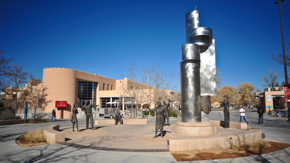 ALBUQUERQUE, NM / USA - DECEMBER 13 2010: Bronze and stainless steel Sculpture "Modern Art" by Betty Sabo, on Cornell Mall, near Student Union on University of New Mexico campus, Albuquerque.