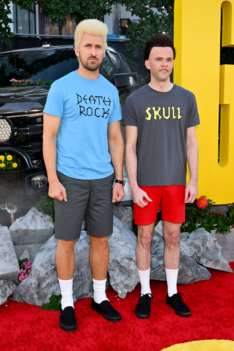 Ryan Gosling and Mikey Day dressed as Beavis and Butthead at the premiere of "The Fall Guy" on April 30 in Los Angeles, red carpet, Saturday Night Live