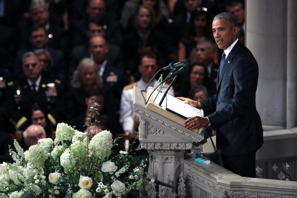 2) Barack Obama delivers his eulogy for John McCain.