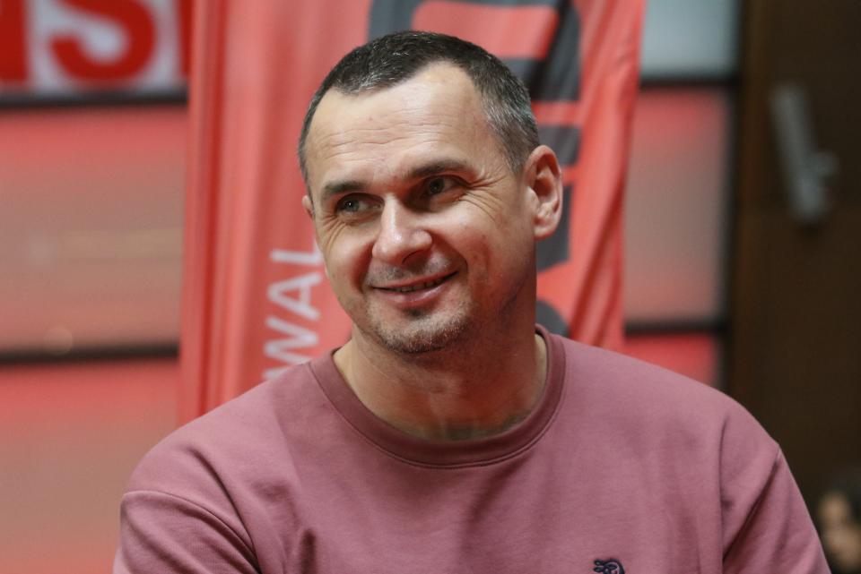 Ukrainian filmmaker, writer and activist from Crimea Oleg Sentsov (Oleh Hennadiiovych Sentsov) is seen in Gdansk, Poland on 25 October 2019 during the media meeting in the European Solidarity Centre.
Sentsov was awarded the prize of the Mayor  of the city of Gdansk during the Solidarity of Arts Festival in August, when he was in Russian jail. (Photo by Michal Fludra/NurPhoto via Getty Images)