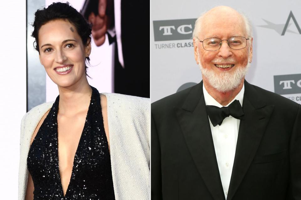 LONDON, ENGLAND - SEPTEMBER 28: Phoebe Waller-Bridge attends the "No Time To Die" World Premiere at Royal Albert Hall on September 28, 2021 in London, England. (Photo by Gareth Cattermole/Getty Images); HOLLYWOOD, CA - JUNE 09: Composer John Williams attends American Film Institute's 44th Life Achievement Award Gala Tribute to John Williams at Dolby Theatre on June 9, 2016 in Hollywood, California. (Photo by David Livingston/Getty Images)