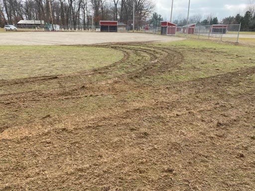 A vehicle damaged two of four Little League fields owned by the city of Laingsburg on New Year's Eve, according to local officials.