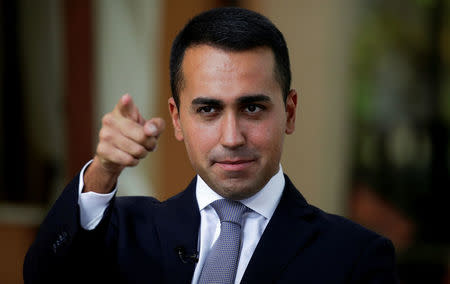 FILE PHOTO: 5-Star new leader Luigi Di Maio gestures during an interview with journalists in Rimini, Italy September 24, 2017. REUTERS/Max Rossi/File Photo