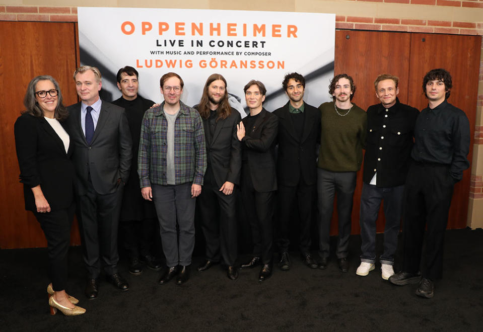 Emma Thomas, Christopher Nolan, David Dastmalchian, Olli Haaskivi, Ludwig Goransson, Cillian Murphy, Alex Wolff, Dylan Arnold, Matthias Schweighöfer and Devon Bostick attend as UNIVERSAL PICTURES presents OPPENHEIMER LIVE IN CONCERT with composer Ludwig Göransson featuring a 53 piece orchestra at Royce Hall in Los Angeles, CA on Wednesday, January 10th, 2024