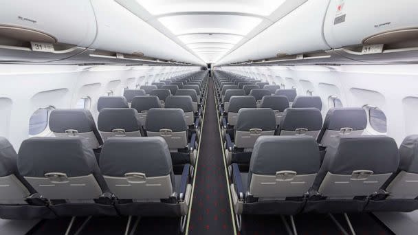 PHOTO: Rows of seats in the interior of commercial passenger airplane Airbus A320 are seen in an undated stock image. (STOCK PHOTO/Wirestock Creators/Shutterstock)