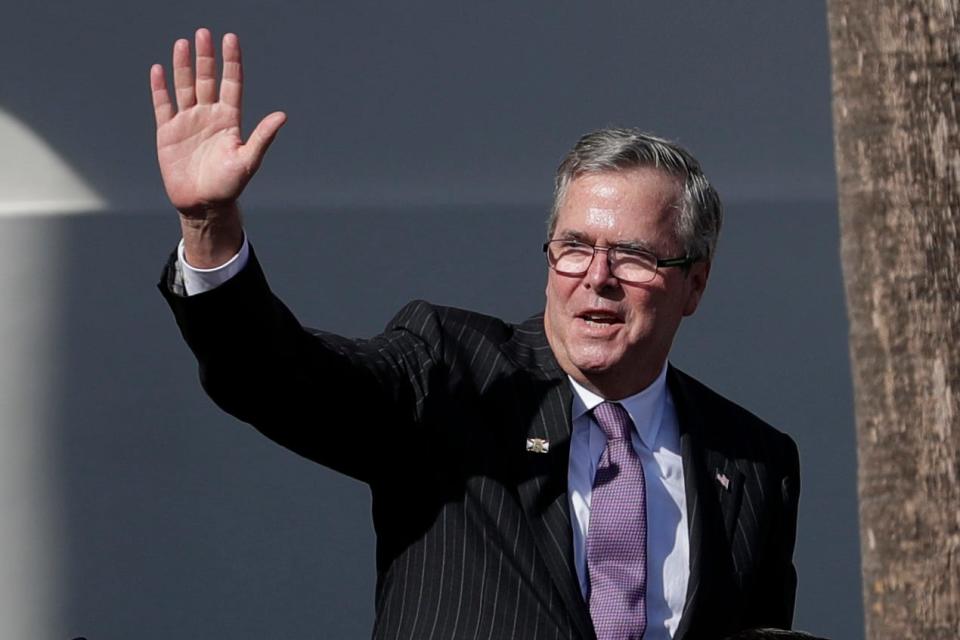 Former Governor Jeb Bush waves to the crowd during the 2019 inauguration ceremony on the steps of the Historic Capitol Building in Tallahassee Tuesday, Jan. 8, 2019. 