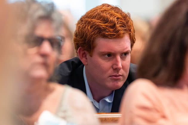 Buster Murdaugh listens to his father, Alex Murdaugh's, recorded interview where he describes a suicide attempt he planned during his trial for murder at the Colleton County Courthouse on Feb. 16, 2023. 