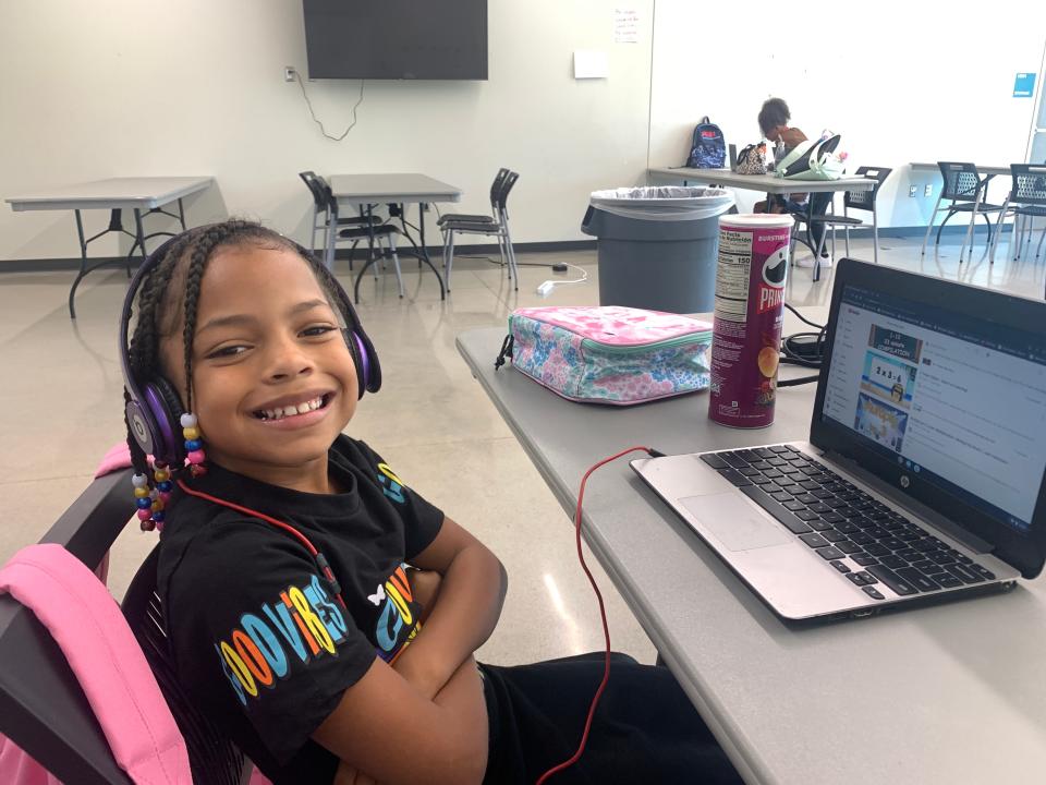 Eight-year-old Jeri Lankford spent part of her first day of school watching YouTube math videos that helped her practice her times tables.