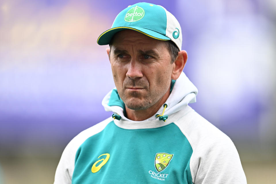 Seen here, former Australia coach Justin Langer watches on during an Ashes squad nets session.