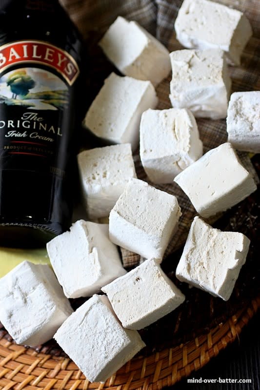 <p>Mind-Over-Batter.com</p><p> Make your next steaming mug of hot chocolate Irish with these Baileys Irish Cream Marshmallows!</p><p><strong>Get the recipe here: <a href="http://www.mind-over-batter.com/sweet-situations/baileys-irish-cream-marshmallows/" rel="nofollow noopener" target="_blank" data-ylk="slk:Baileys Irish Cream Marshmallows;elm:context_link;itc:0;sec:content-canvas" class="link ">Baileys Irish Cream Marshmallows</a></strong></p>