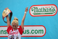 <p>Miki Sudo enters the arena before competing in Nathan’s Famous Fourth of July International Hot Dog-Eating Contest at Coney Island in Brooklyn, New York City, U.S., July 4, 2017. (Andrew Kelly/Reuters) </p>