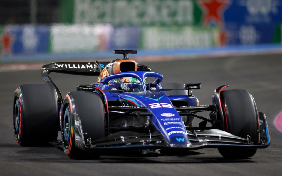 Williams Racing driver Alexander Albon of Thailand in action during a practice session for the Formula 1 Las Vegas Grand Prix, in Las Vegas