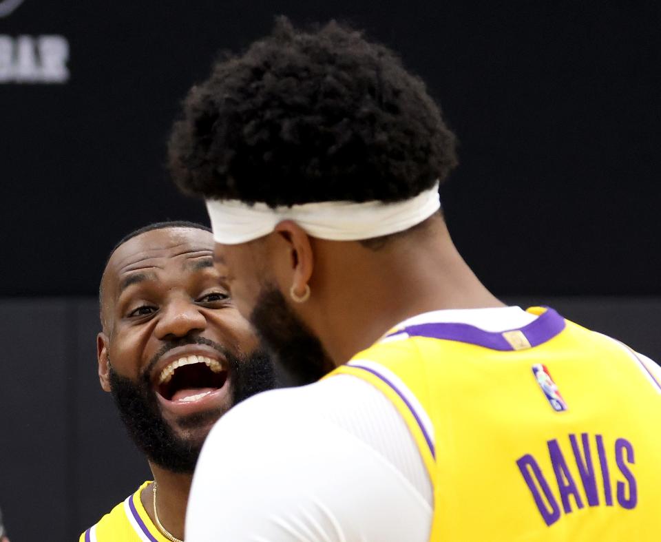 LeBron James (left) and Anthony Davis led the way for the Lakers during their 2020 NBA title run. Can they do it again?