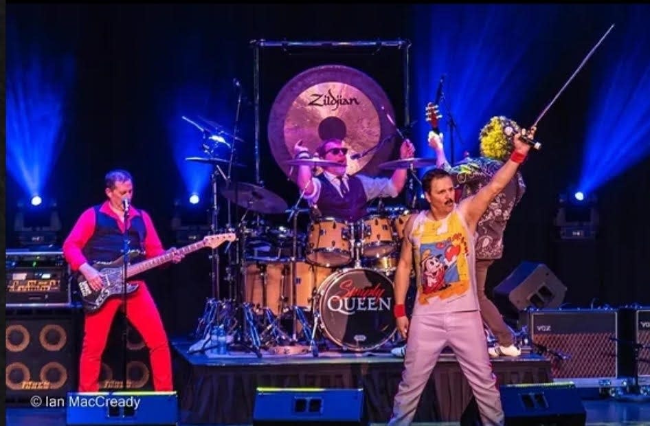 The tribute act Simply Queen performs Feb. 23, 2024, at Lake Michigan College’s Mendel Center in Benton Harbor.