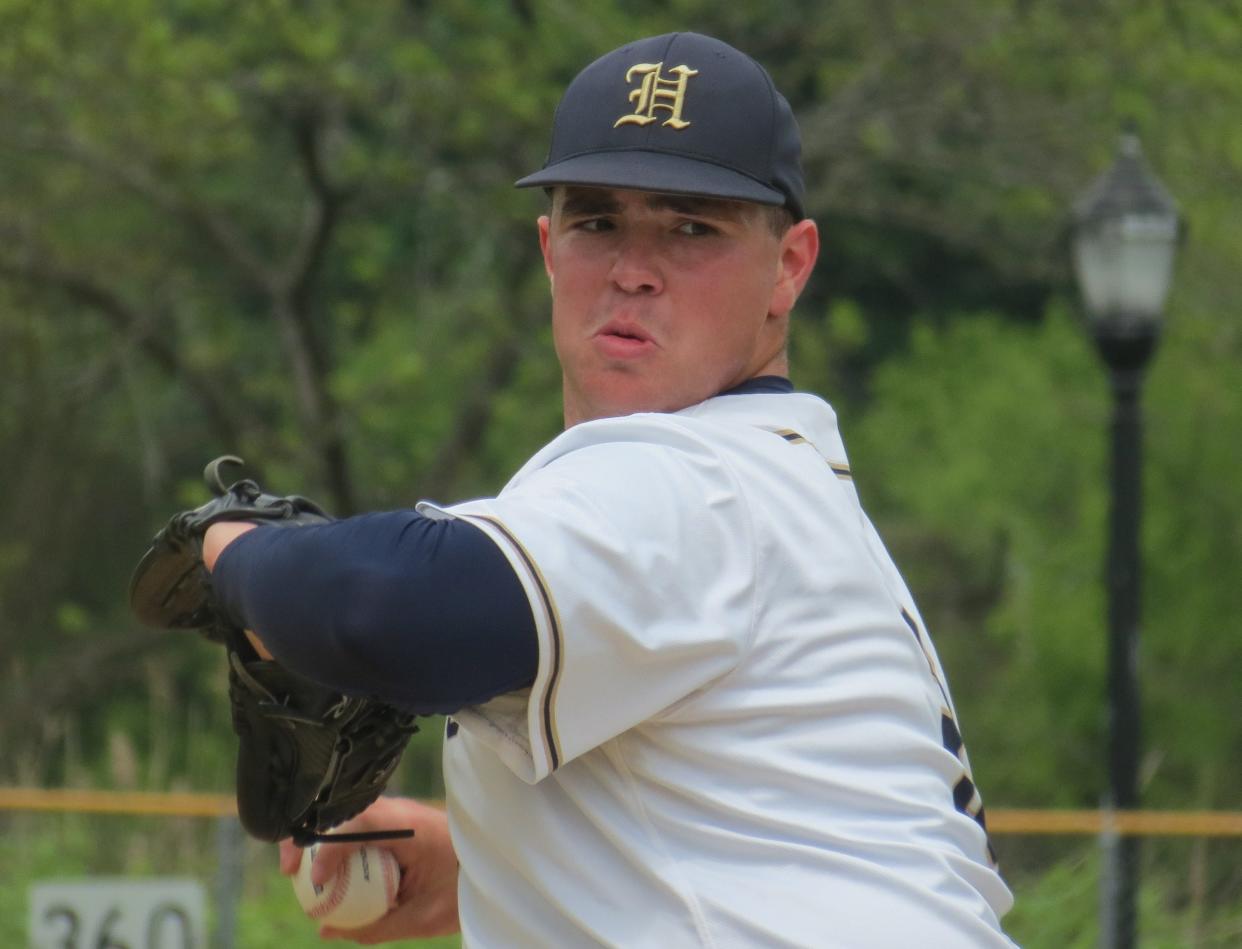 Senior Alex Bulger had two hits and three RBIs and earned the win in Hackensack's 22-0 victory over Garfield in the first round of the 65th Bergen County Baseball Tournament at Foschini Park in Hackensack on Saturday, May 4, 2024.