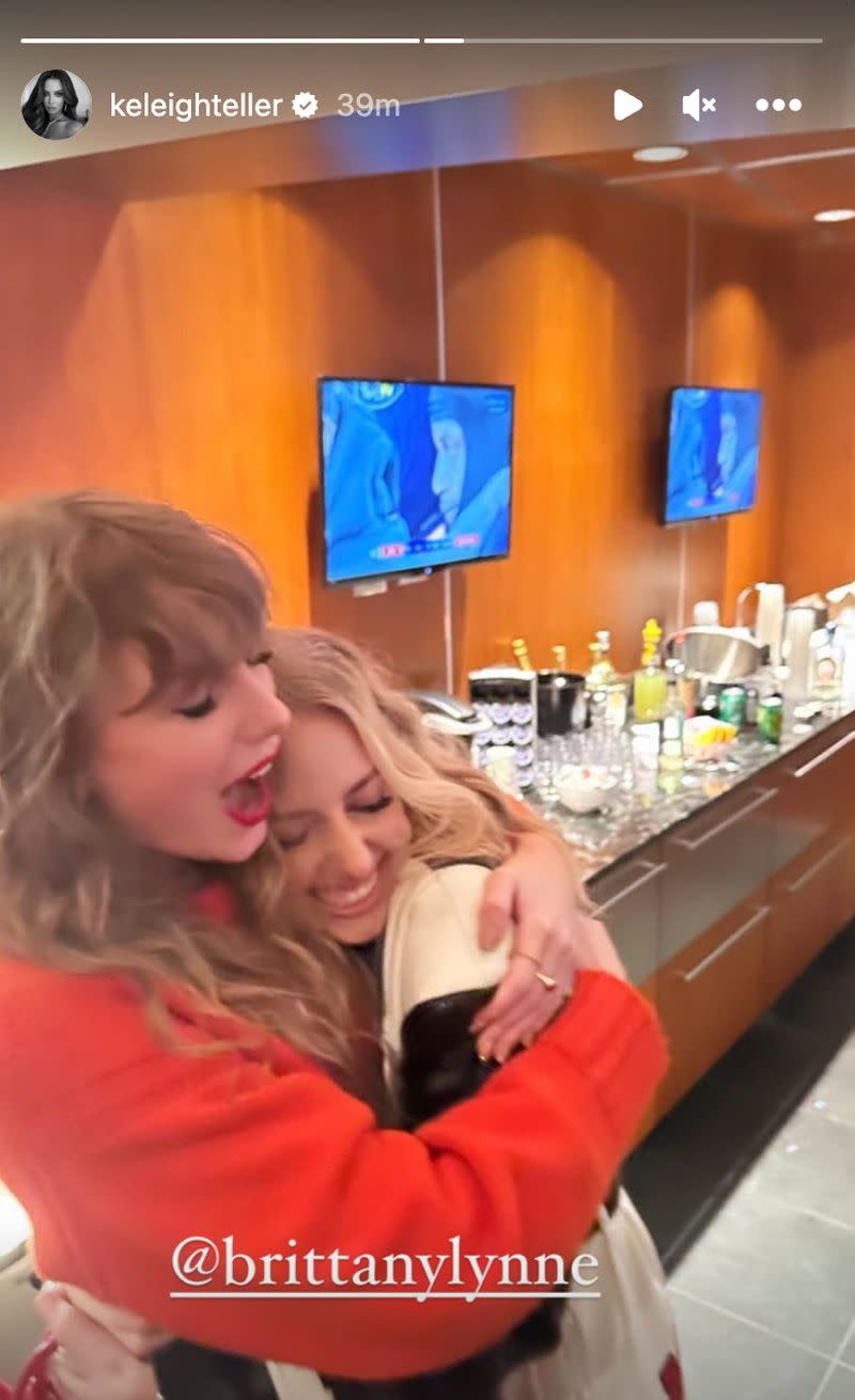 <p>Keleigh Teller/Instagram</p> Taylor Swift (left) and Brittany Mahomes