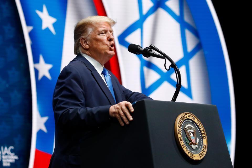 President Donald Trump speaks at the Israeli American Council National Summit in Hollywood, Florida, Dec. 7, 2019.