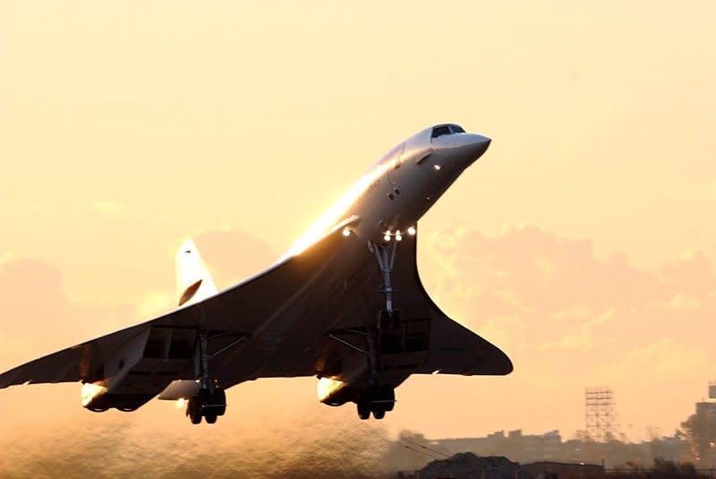 The last British Air Concorde flight takes off on October 24, 2003, from New York's JKF Airport to return to London's Heathrow Airport. File Photo by Ezio Petersen/UPI