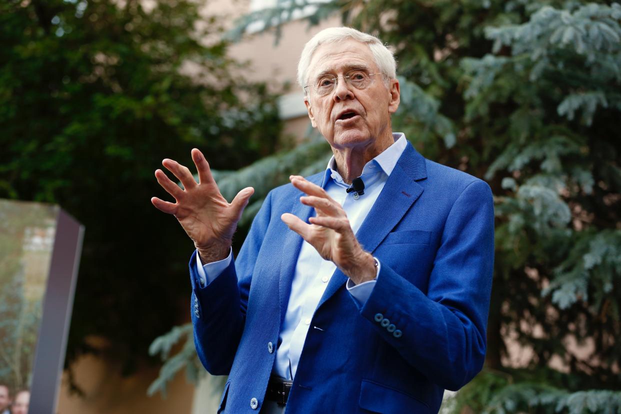 Charles Koch speaks to donors Saturday night at the Koch Network's annual summer gathering in Colorado Springs, Colorado. (Photo: The Seminar Network / Handout)