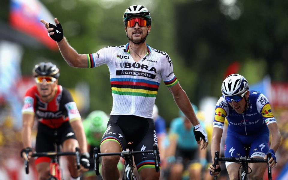 Peter Sagan kept his composure to win stage three of the Tour de France on Monday - Getty Images Europe