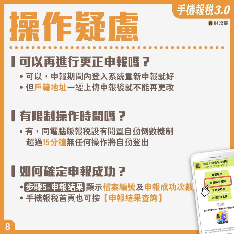 手機報稅常見問題解答－操作疑慮。（圖／財政部）