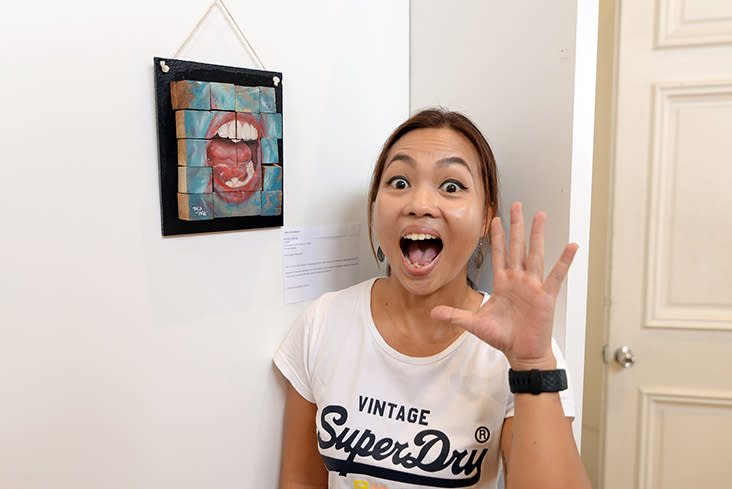 Mandy Maung with her work titled 'Out of Context?'