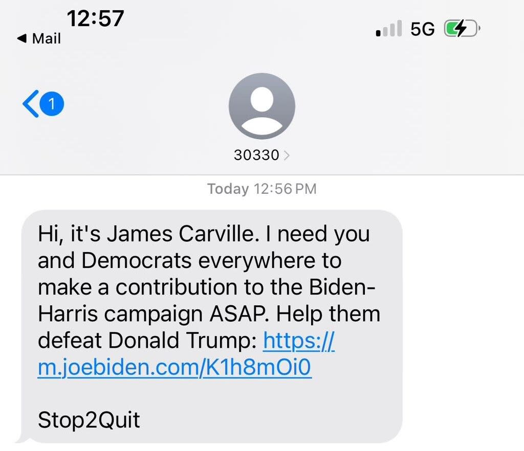 The text sent by the Biden campaign