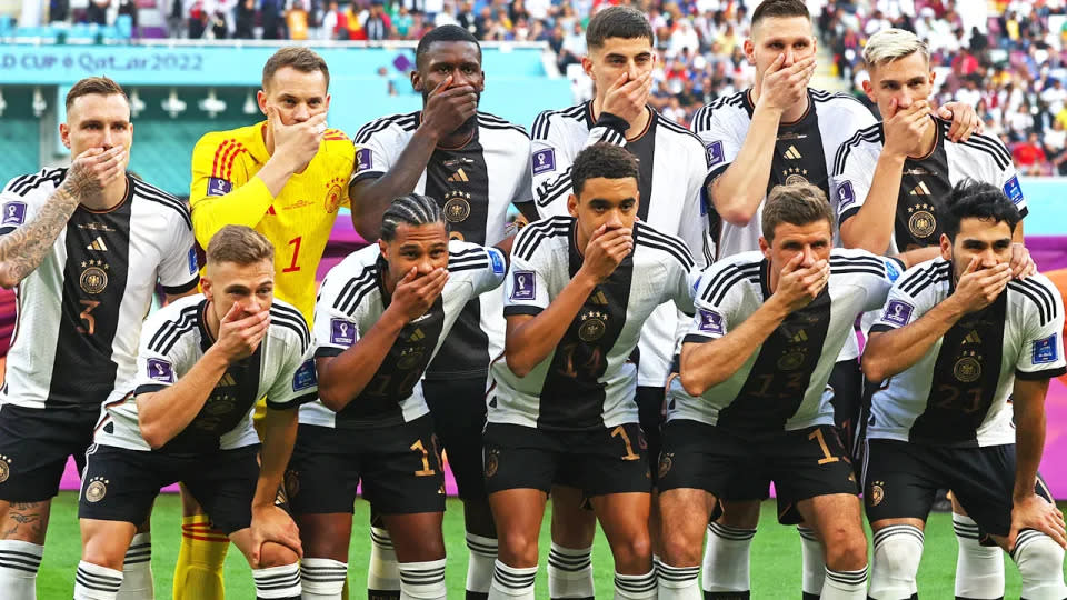 Germany's World Cup squad protested against FIFA for trying to silence the human rights debate at the World Cup in Qatar. (Photo by Chris Brunskill/Fantasista/Getty Images)
