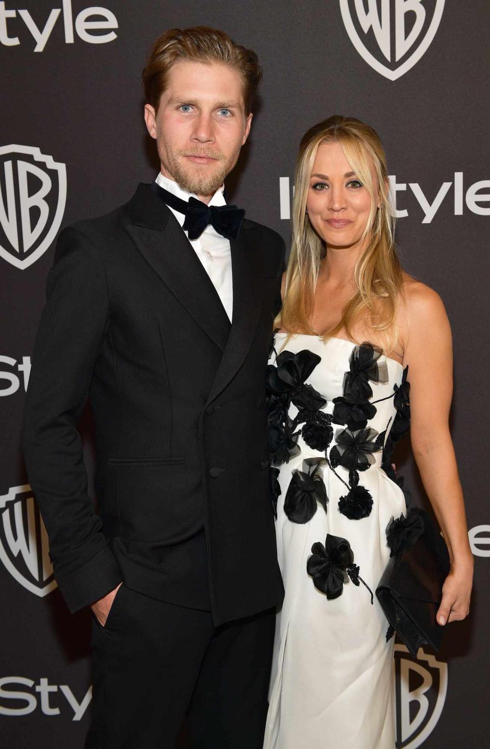 Karl Cook and Kaley Cuoco (R) attend the 2019 InStyle and Warner Bros. 76th Annual Golden Globe Awards Post-Party at The Beverly Hilton Hotel on January 6, 2019 in Beverly Hills, California