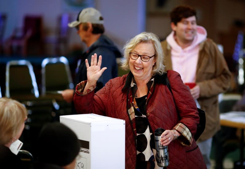 Green Party leader Elizabeth May votes in the federal election in Sidney