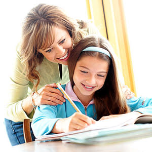 Mom Helping Daughter with Homework