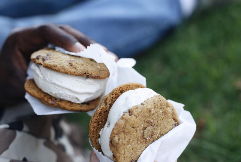 hand holding ice cream sandwich