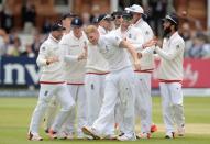 Cricket - England v New Zealand - Investec Test Series First Test - Lord’s - 25/5/15 England's Ben Stokes celebrates with team mates after dismissing New Zealand's Brendon McCullum (not pictured) Action Images via Reuters / Philip Brown Livepic