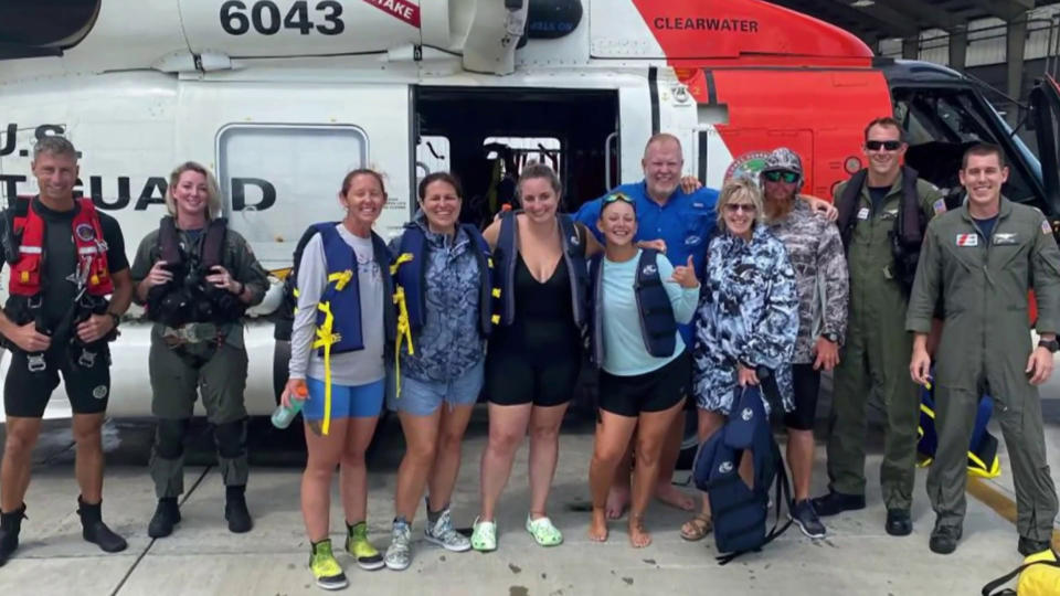 A group of five women and two men were rescued by the Coast Guard about 100 miles off the coast of Florida after their boat was disabled by a lightning strike. (TODAY)