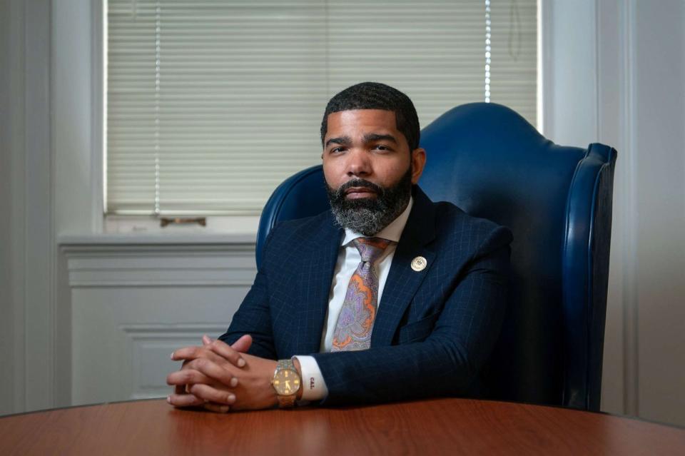PHOTO: Mayor Chokwe Antar Lumumba poses for a portrait in City Hall in Jackson, Miss., Oct. 20, 2021. (The Washington Post via Getty Images)