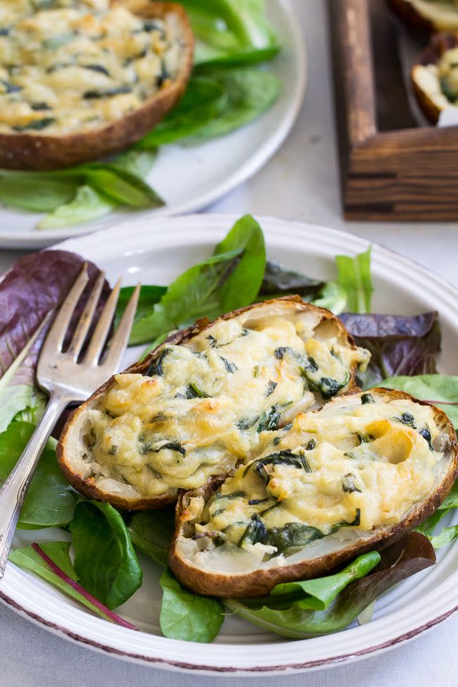 Spinach Artichoke Twice-Baked Potatoes