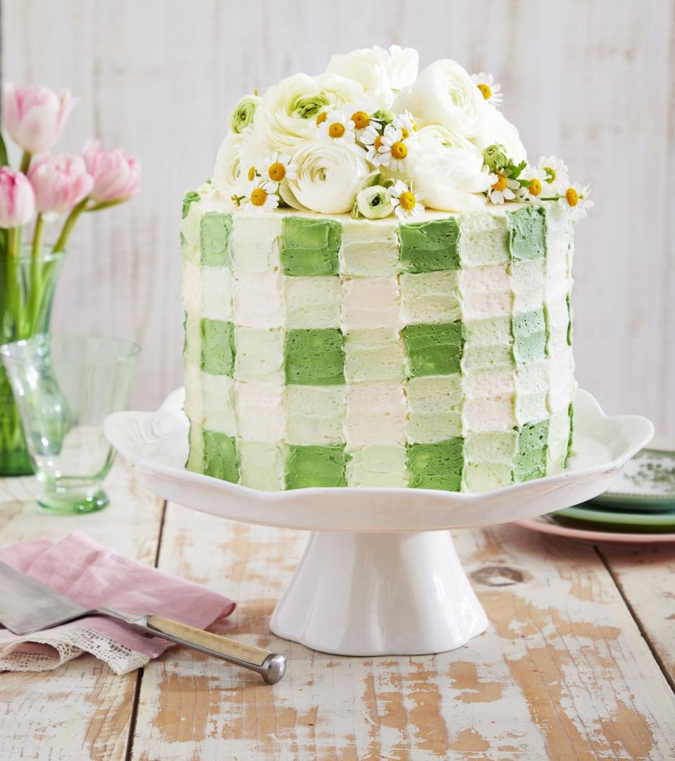 Coconut Cream Gingham Cake