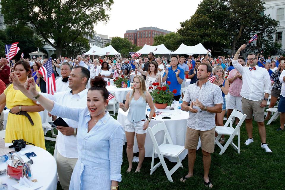 People gather on the South Lawn of the White House during a 'Salute to America' event with President Donald Trump (AP)