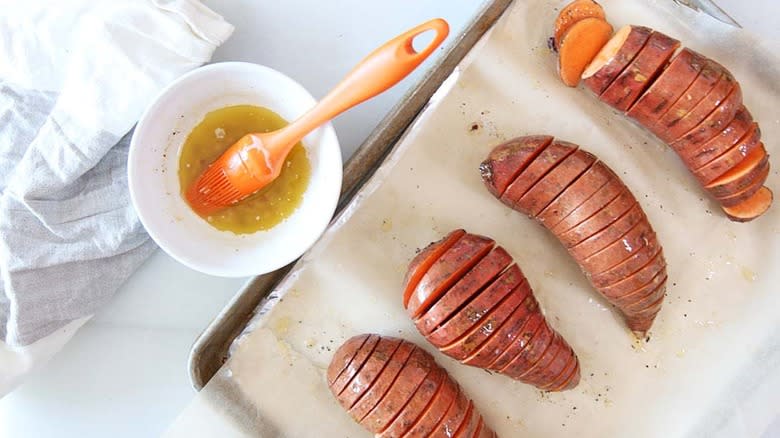 hasselback sweet potatoes with marinade