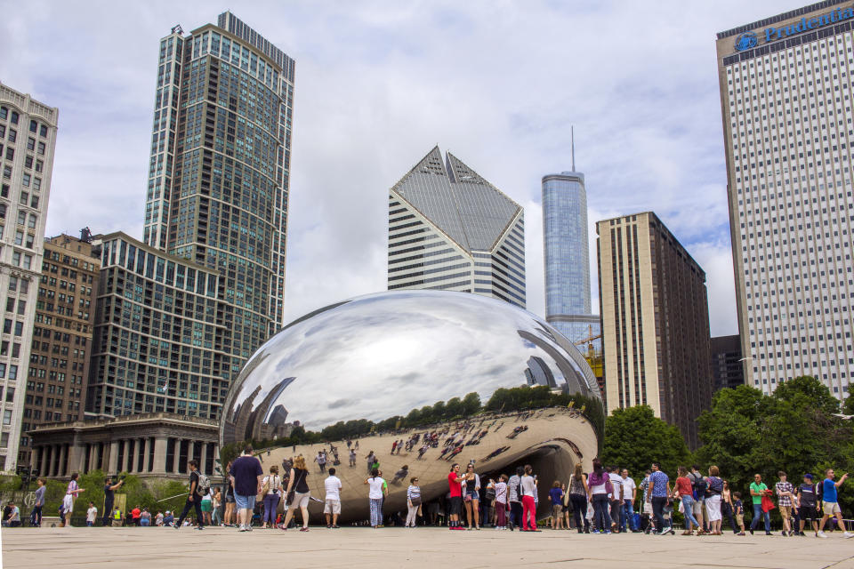 The Cloud Gate Sculpture, or the Bean named by the locals in Millennium Park, Chicago, is one of  major tourist attractions. Admission is free.