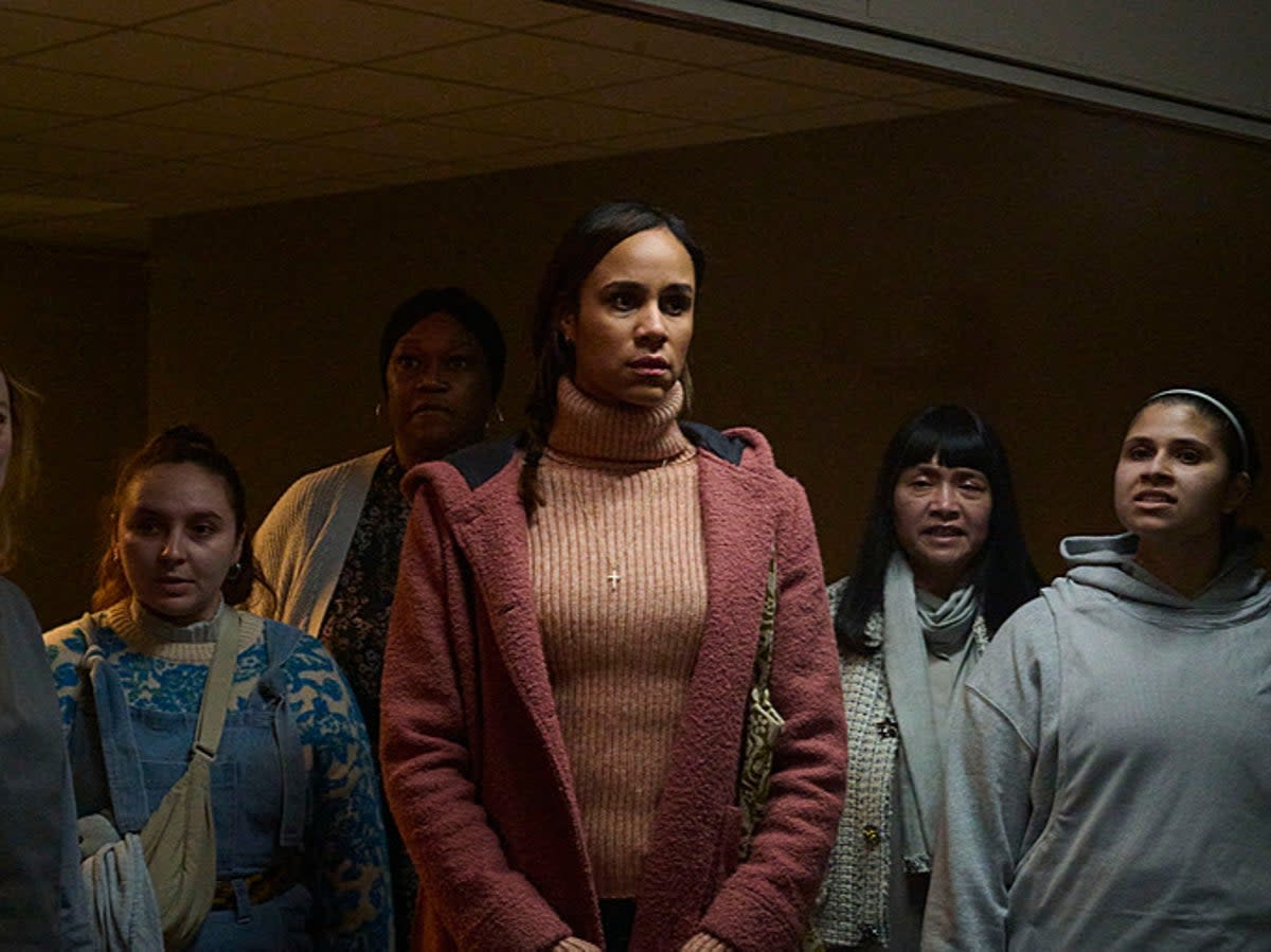 The all-female chorus of furies with Zawe Ashton as one of the Marys  (BBC/Century Films Ltd/Sarah Weal)