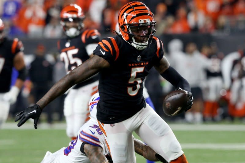 Cincinnati Bengals wide receiver Tee Higgins totaled 24 touchdown catches through 58 career appearances. File Photo by John Sommers II/UPI