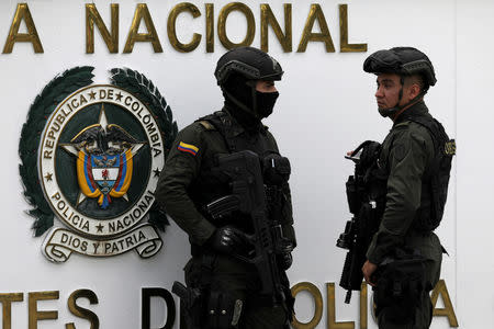 Police work close to the scene where a car bomb exploded, according to authorities, in Bogota, Colombia January 17, 2019. REUTERS/Luisa Gonzalez