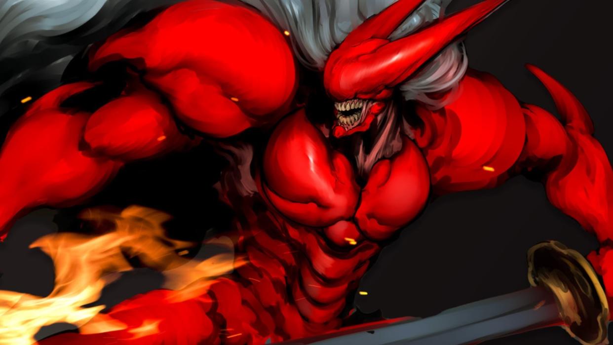 Slave Zero X demon looking protagonist holding katana. 
