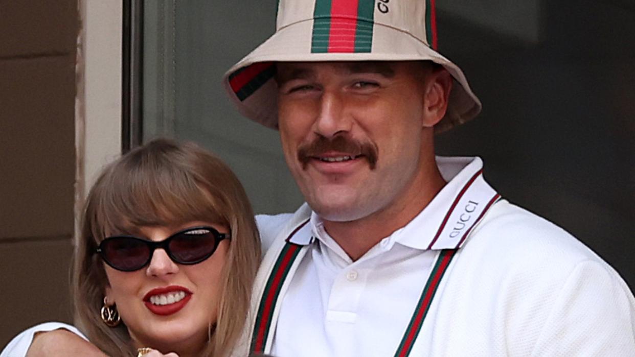 Taylor Swift and Travis Kelce of the Kansas City Chiefs attend the Men's Singles Final match between Taylor Fritz of the United States and Jannik Sinner of Italy on Day Fourteen of the 2024 US Open