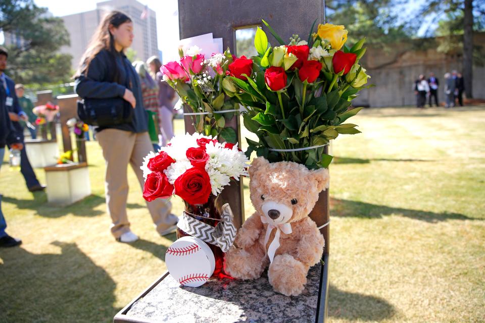 The chair of Emilio Tapia is pictured following the 2023 Remembrance Ceremony at the First Church in Oklahoma City, Wednesday, April, 19, 2023. 