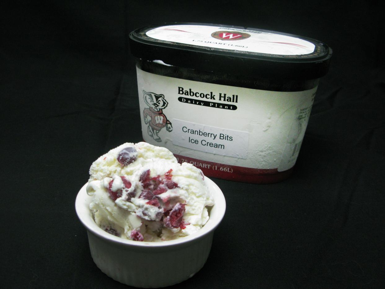 Cranberry bits ice cream from the University of Wisconsin Babcock Hall Dairy Plant. Babcock will concoct a new flavor to celebrate the 175th anniversary of UW-Madison's founding.