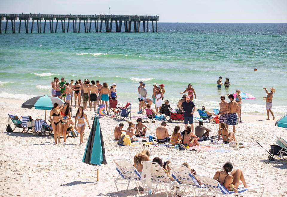 The sands along Panama City Beach were crowded with Spring Breakers enjoying warm weather Thursday, March 17, 2022.