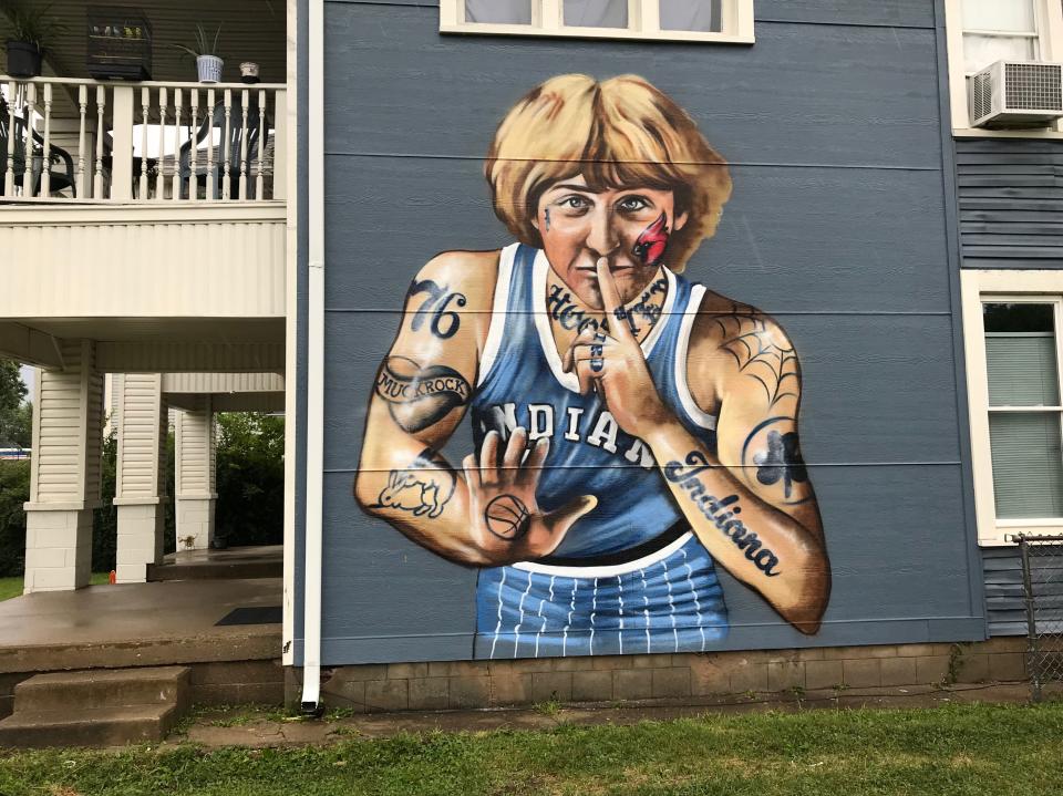 The Larry Bird mural in Fountain Square is based on a 1977 Sports Illustrated photo of him during his days at Indiana State.